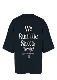 We Run The Streets tee in navy